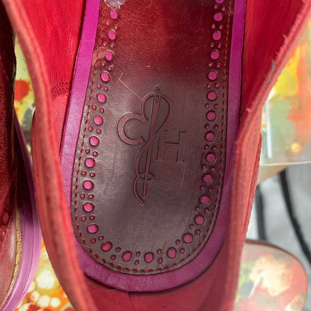 Cole Haan Lunargrand Red Leather Wingtip Oxford Shoes Purple Sole Womens 10